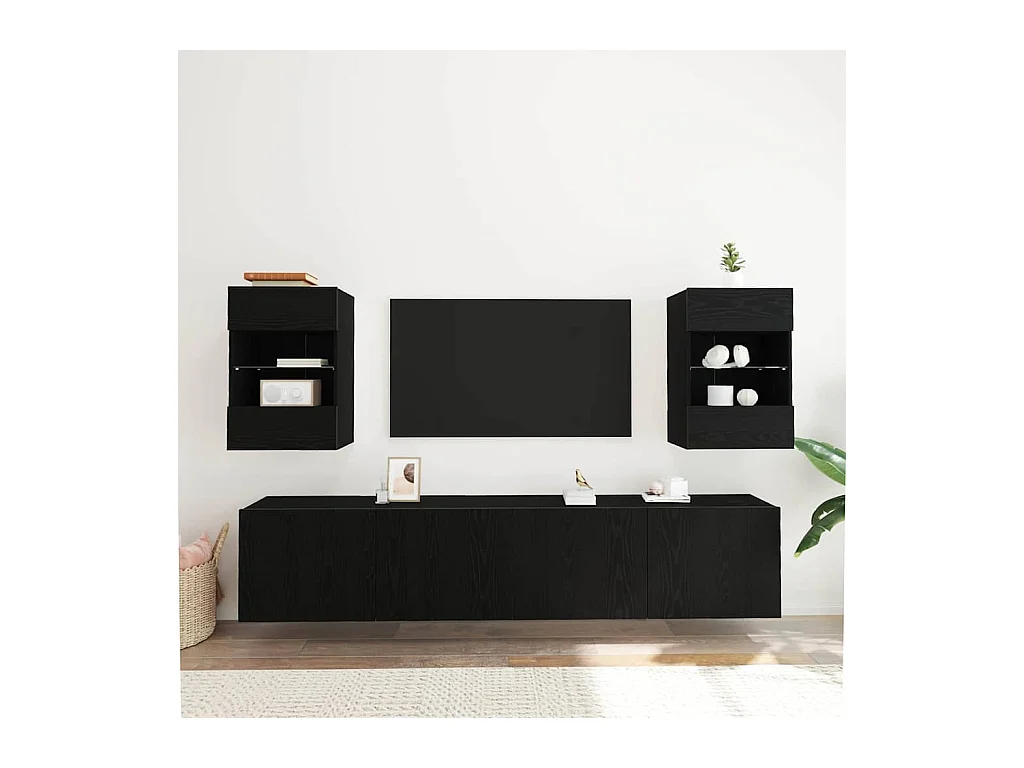 Meuble TV 2 pcs Noir 40 x 30 x 60,5 cm Bois d'ingénierie