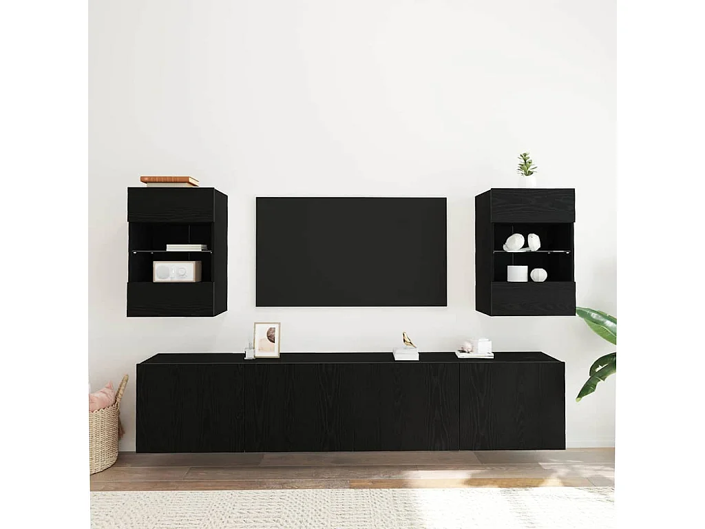 Meuble TV 2 pcs Noir 40 x 30 x 60,5 cm Bois d'ingénierie