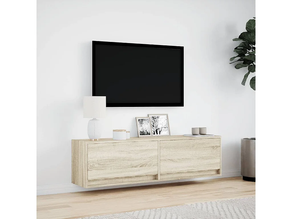 Meuble TV mural avec lumières LED chêne sonoma 140x31x38 cm
