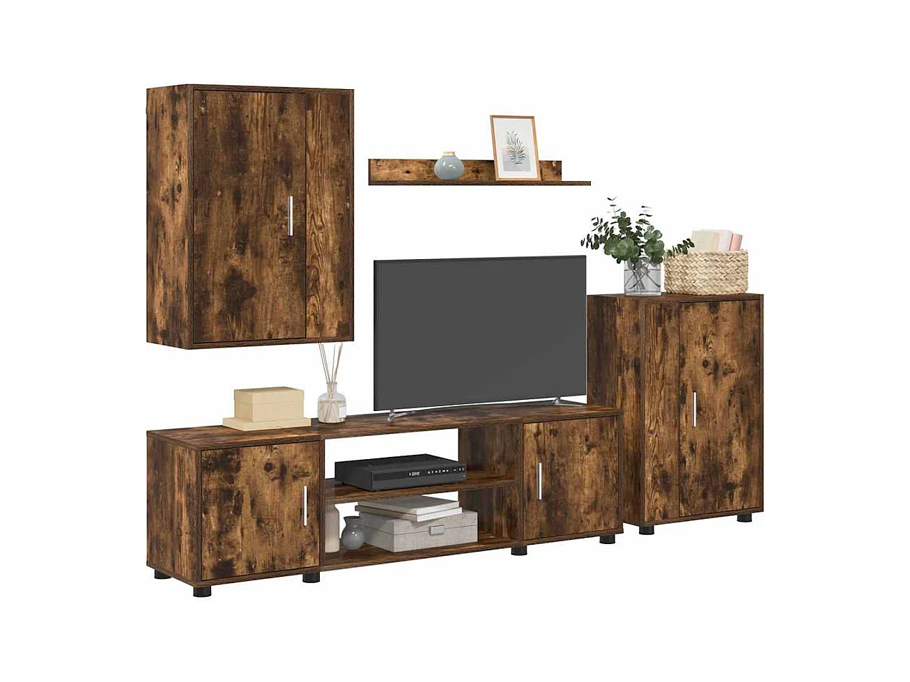 Ensemble de meuble TV 4 pièces Montage mural 4 pcs Chêne fumé