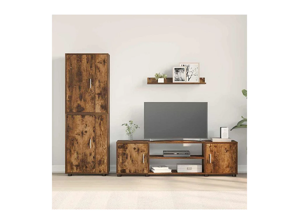 Ensemble de meuble TV 4 pièces Montage mural 4 pcs Chêne fumé