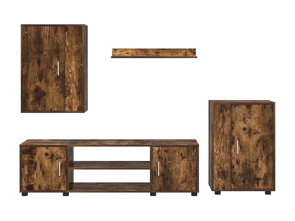Ensemble de meuble TV 4 pièces Montage mural 4 pcs Chêne fumé
