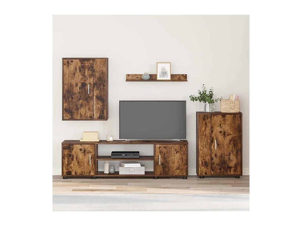 Ensemble de meuble TV 4 pièces Montage mural 4 pcs Chêne fumé