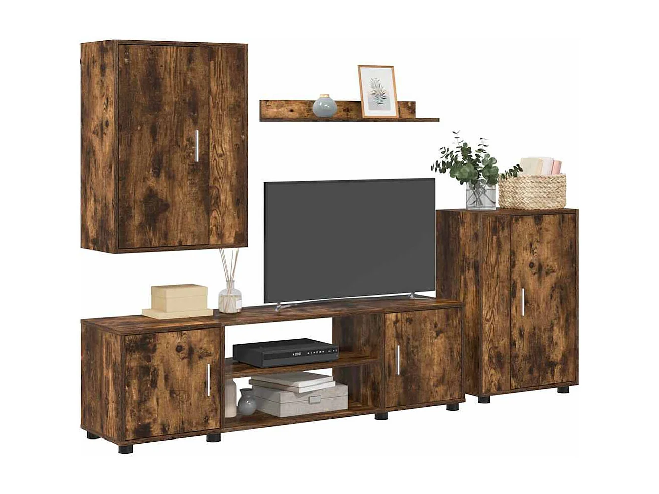 Ensemble de meuble TV 4 pièces Montage mural 4 pcs Chêne fumé