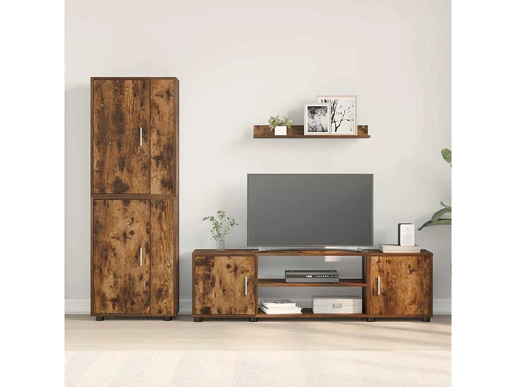 Ensemble de meuble TV 4 pièces Montage mural 4 pcs Chêne fumé