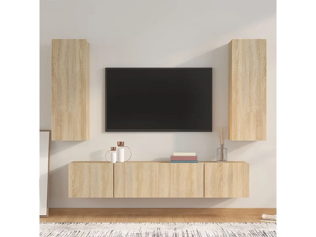 Conjunto de soporte para TV de 4 piezas de madera de ingeniería de roble Sonoma