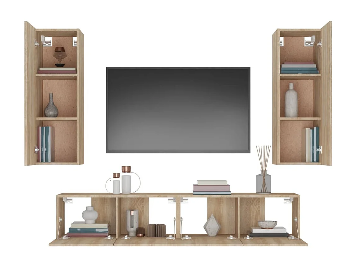 Conjunto de soporte para TV de 4 piezas de madera de ingeniería de roble Sonoma