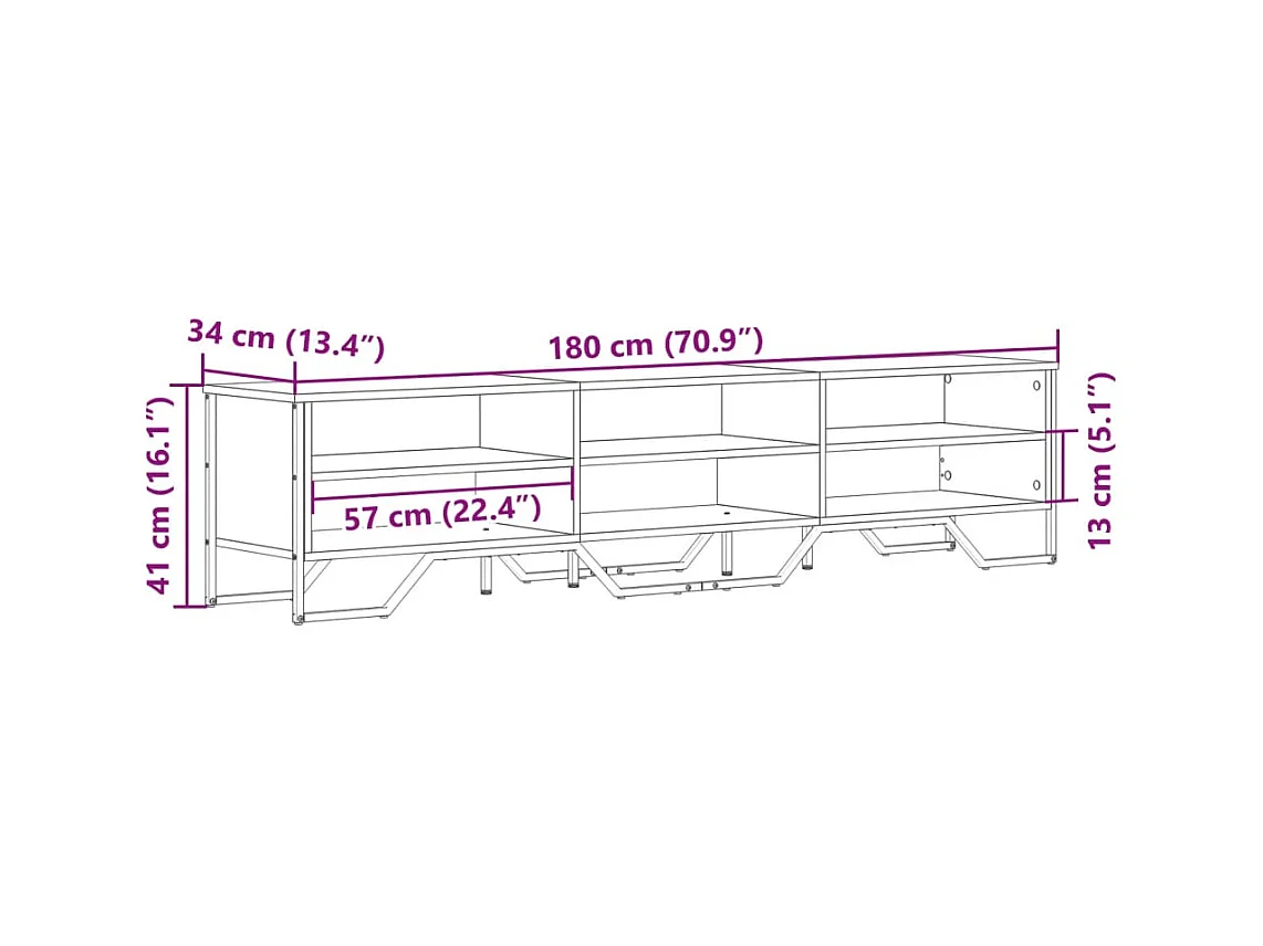 Bruin eiken tv-meubel 180x34x41 cm bewerkt hout