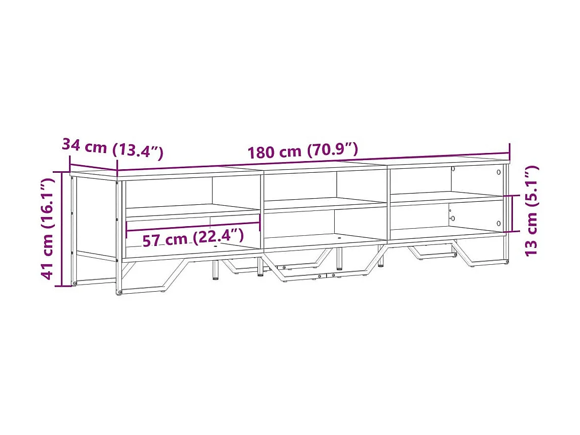 Meuble TV chêne marron 180x34x41 cm bois d'ingénierie