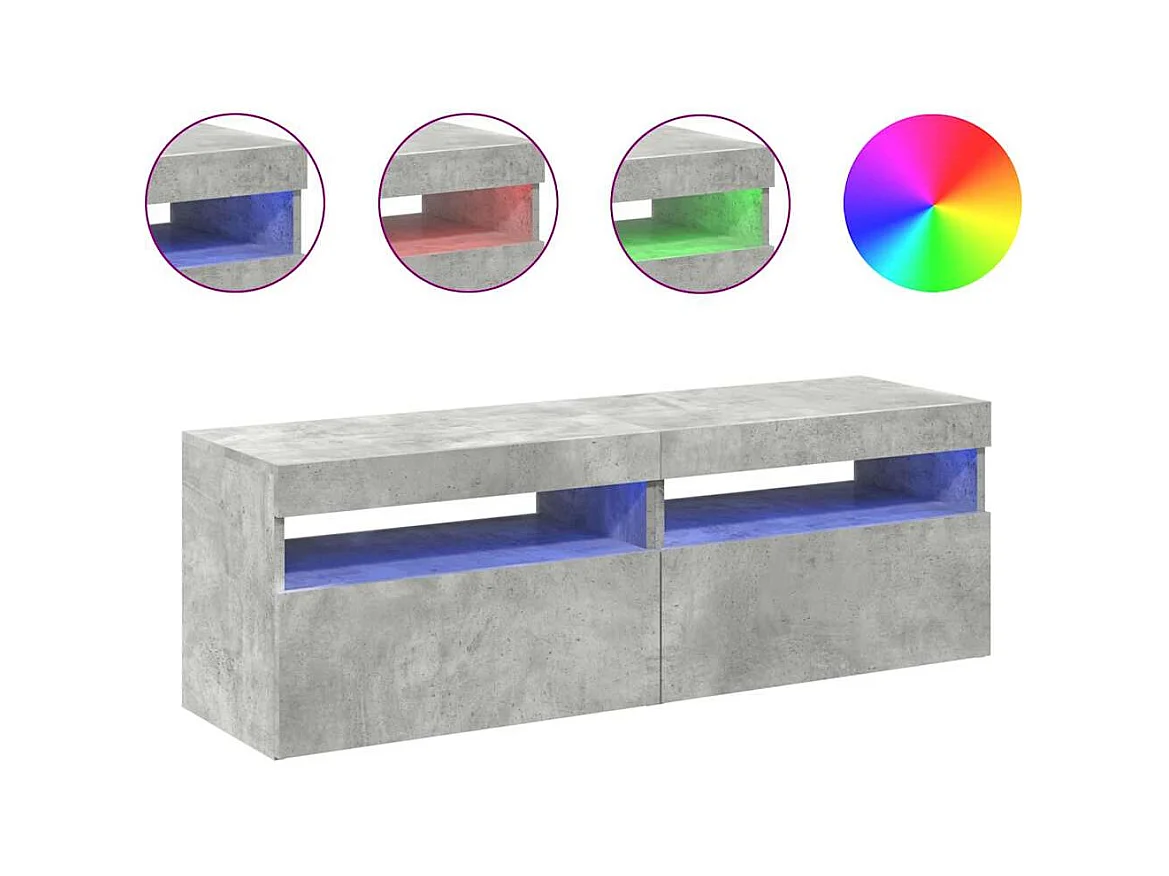 Meubles TV avec lumières LED 2 pcs gris béton 60x35x40 cm