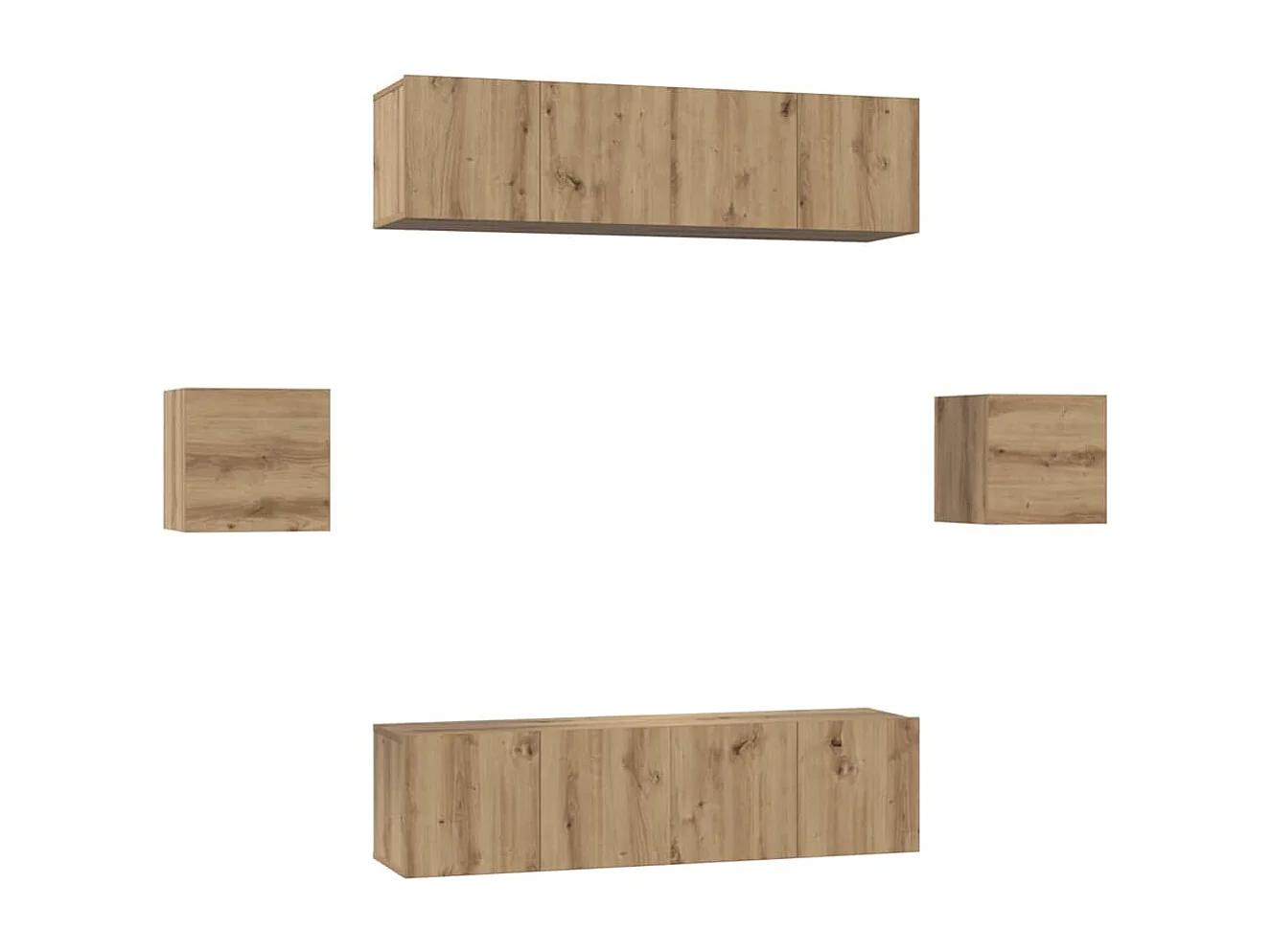 Conjunto de mueble para TV de 6 piezas, fabricado artesanalmente en madera de roble.