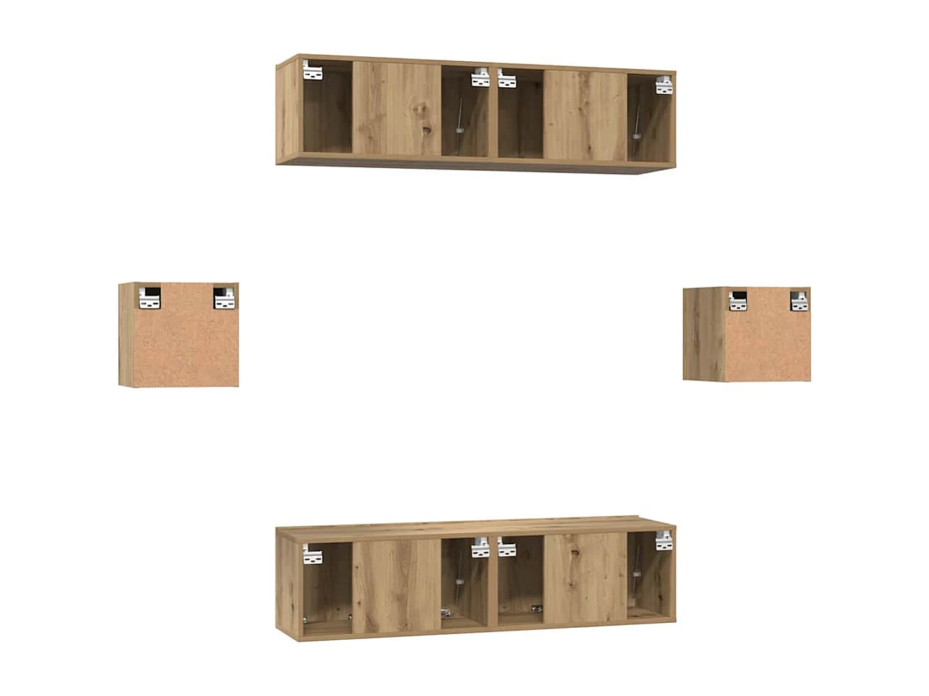 Conjunto de mueble para TV de 6 piezas, fabricado artesanalmente en madera de roble.