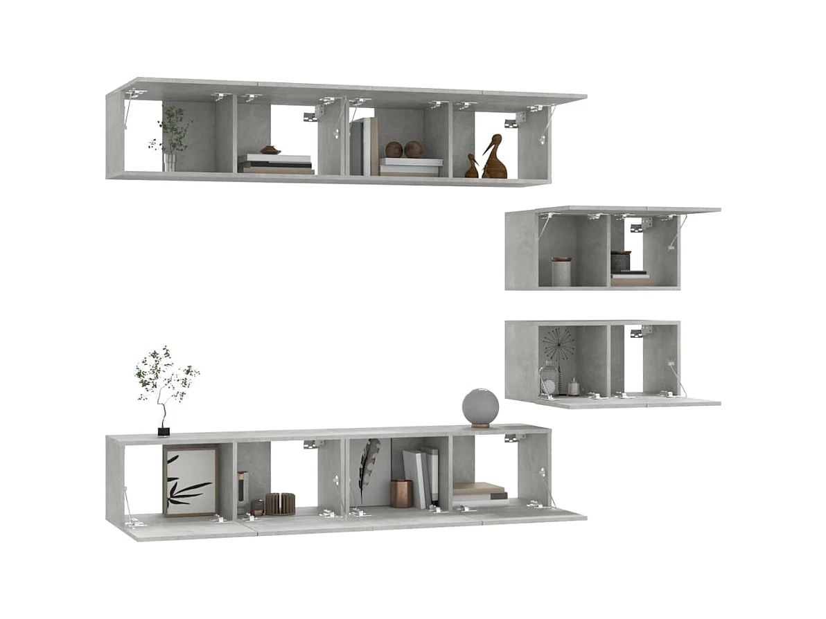 Conjunto de soporte para TV de 6 piezas en madera de ingeniería gris hormigón