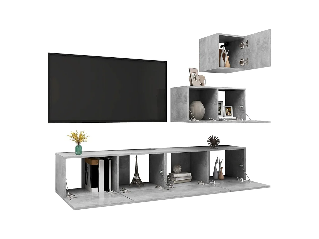 Ensemble de meubles TV 4 pcs Gris béton Bois d'ingénierie