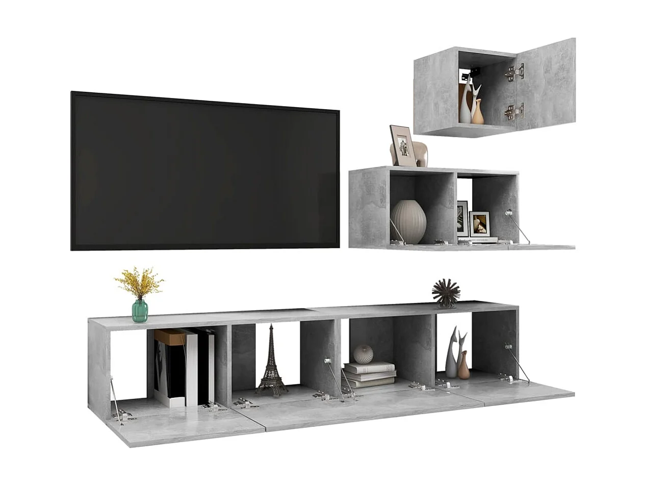 Conjunto de soporte para TV de 4 piezas de madera de ingeniería gris hormigón