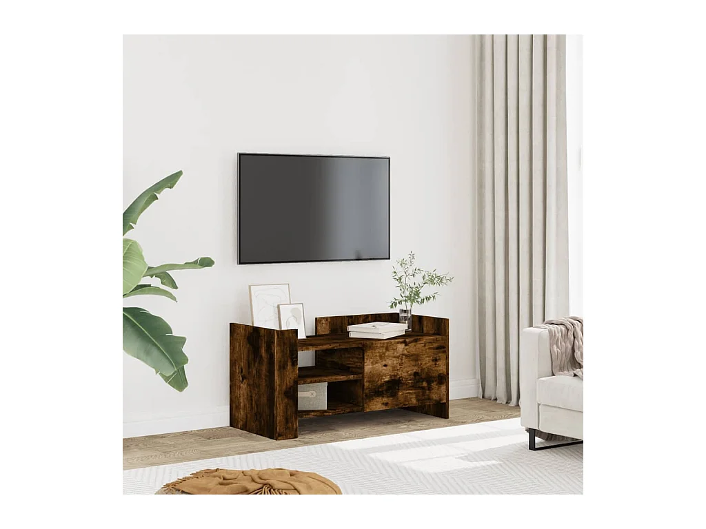 Meuble TV chêne fumé 80x35x40 cm bois d'ingénierie