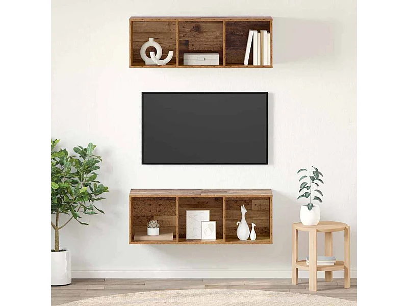 2-delige wand-tv-meubels, antiek hout, 37 x 37 x 107 cm