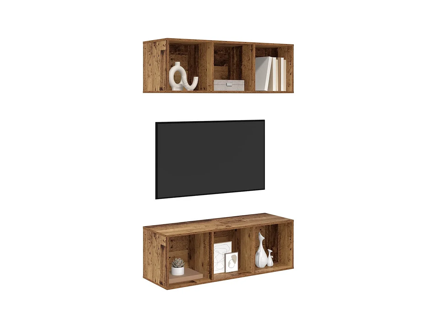2-delige wand-tv-meubels, antiek hout, 37 x 37 x 107 cm