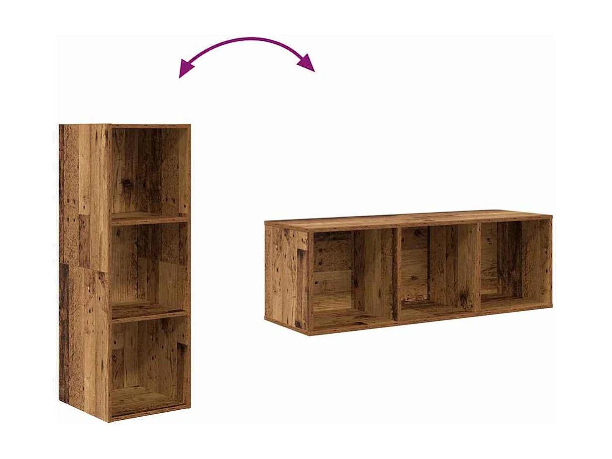 2-delige wand-tv-meubels, antiek hout, 37 x 37 x 107 cm