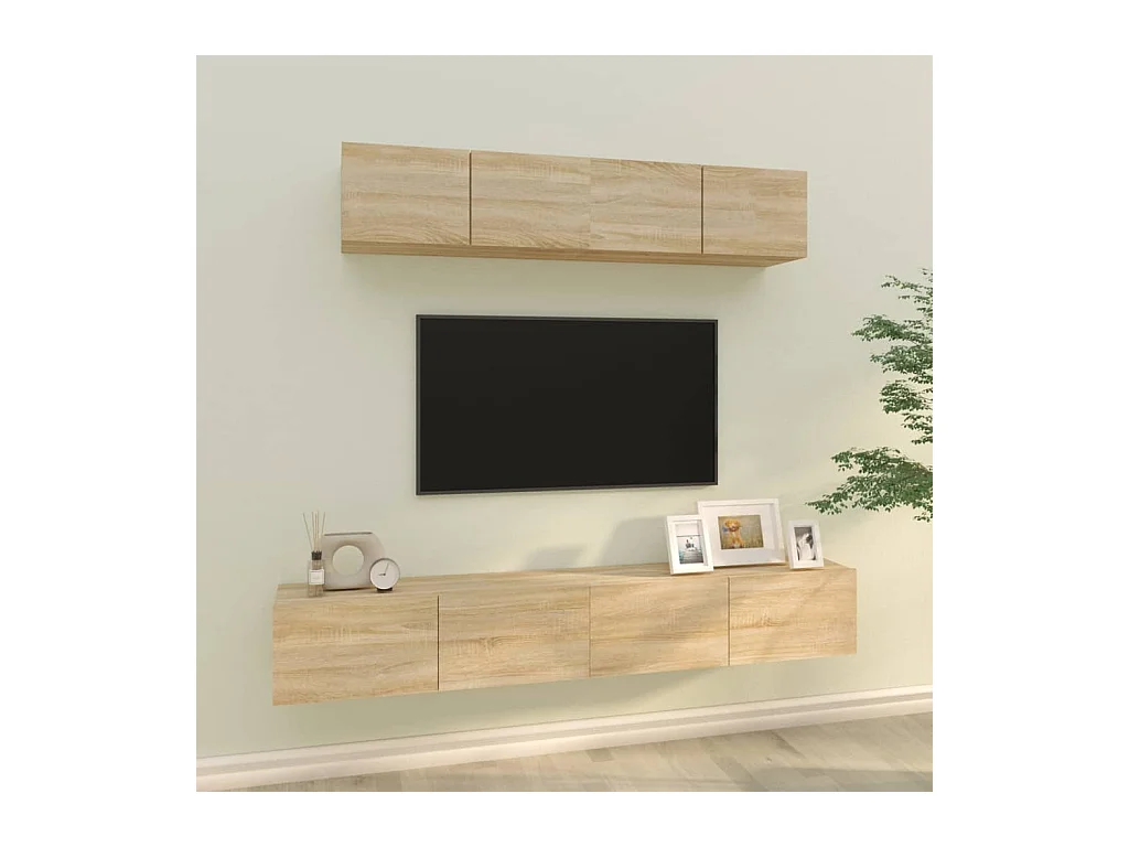 Conjunto de soporte para TV de 4 piezas de madera de ingeniería de roble Sonoma