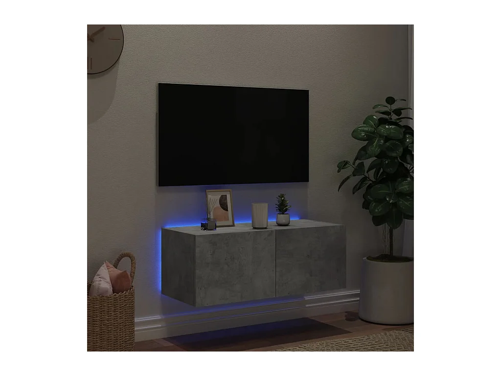 TV-wandmeubel met ledverlichting, betongrijs, 80x35x31 cm