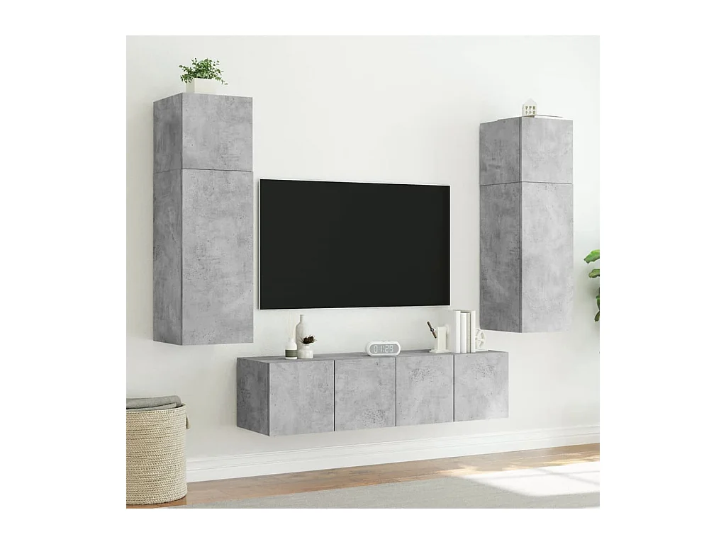 TV-wandmeubel met ledverlichting, betongrijs, 80x35x31 cm