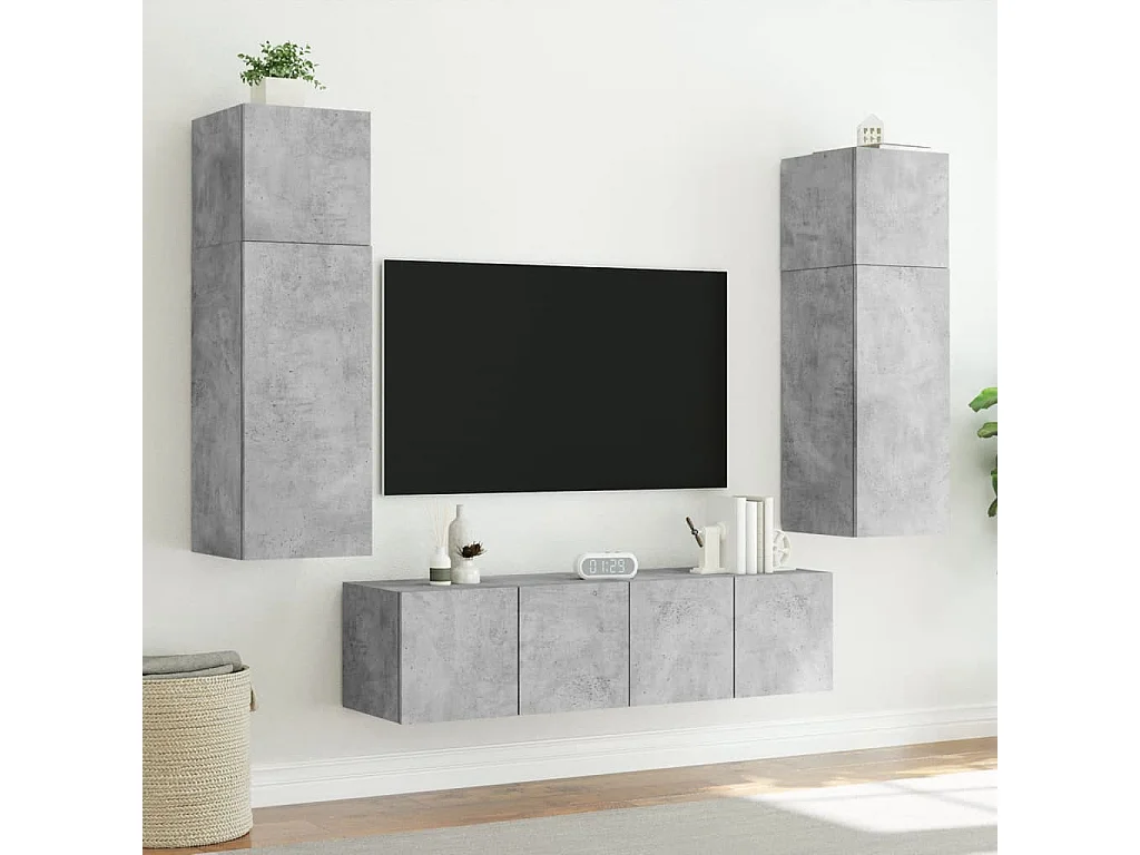 Mobile porta TV a parete con luci LED, grigio cemento, 80x35x31 cm