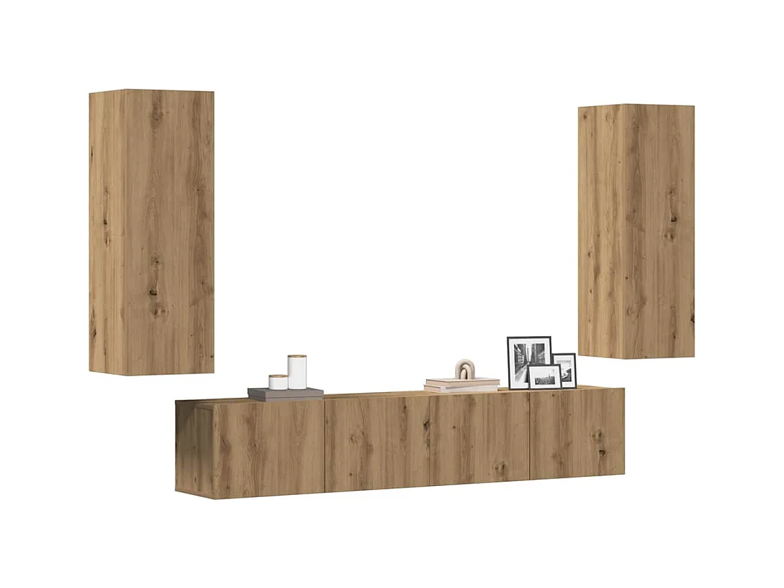 Meubles TV muraux 4 pcs chêne artisanal bois d'ingénierie