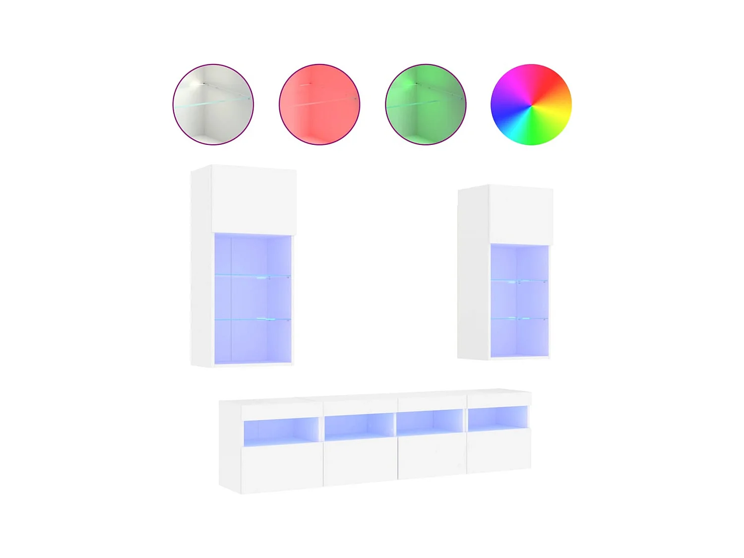 Muebles de pared para TV con LED, 5 piezas, madera de ingeniería blanca