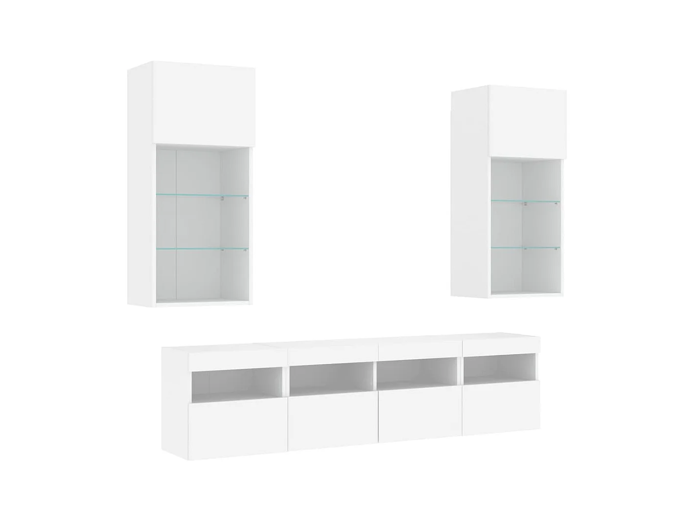Muebles de pared para TV con LED, 5 piezas, madera de ingeniería blanca