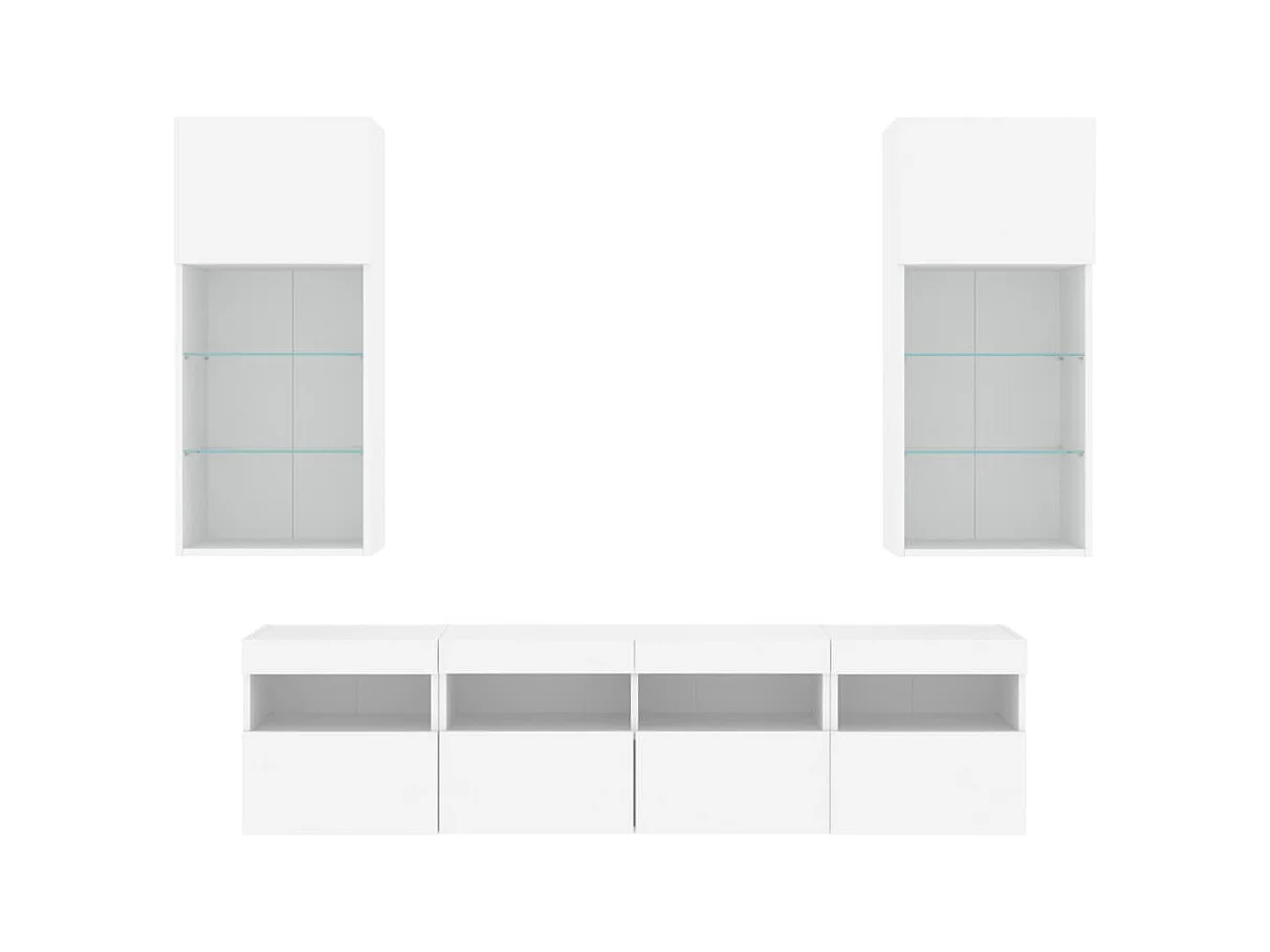 Muebles de pared para TV con LED, 5 piezas, madera de ingeniería blanca