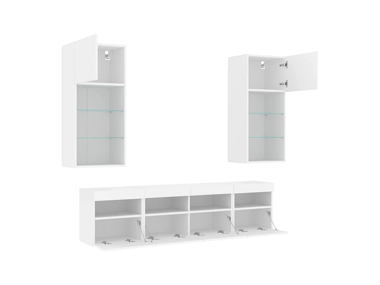 Muebles de pared para TV con LED, 5 piezas, madera de ingeniería blanca