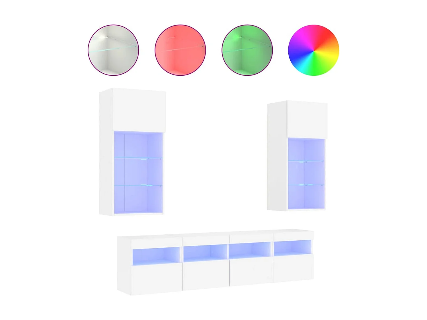 Unités murales TV avec LED 5 pcs blanc bois d'ingénierie