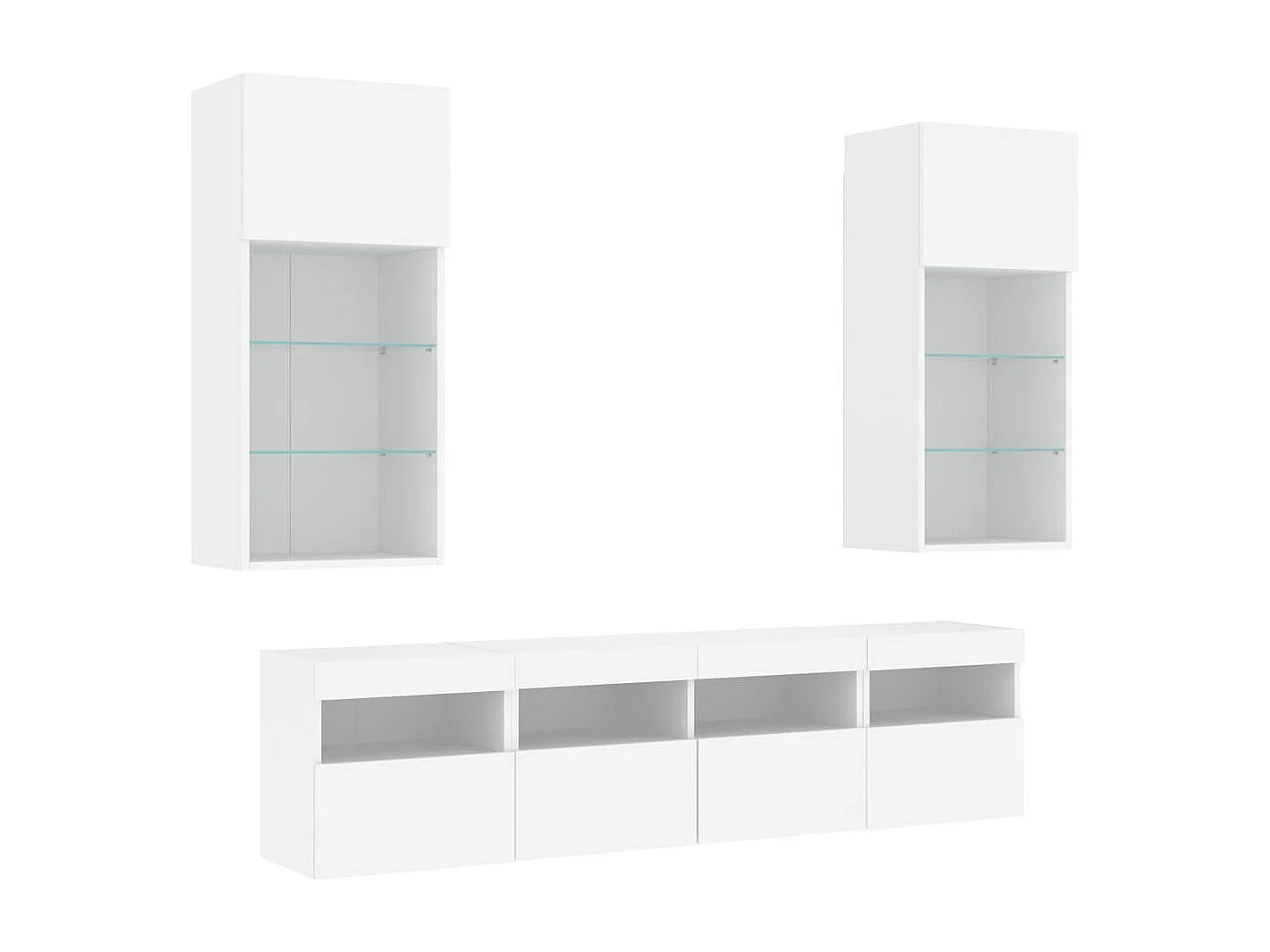 Unités murales TV avec LED 5 pcs blanc bois d'ingénierie