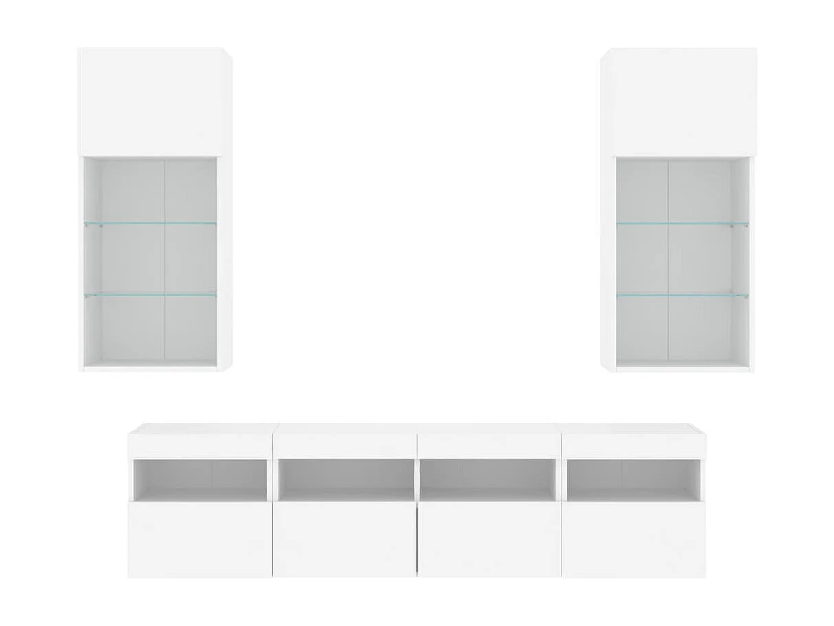 Unités murales TV avec LED 5 pcs blanc bois d'ingénierie