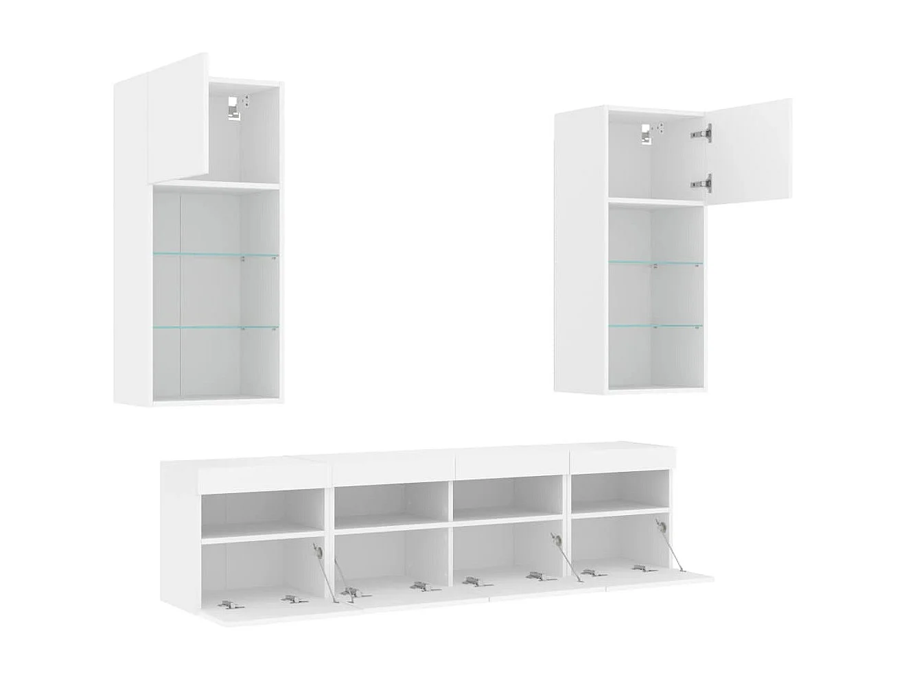 Unités murales TV avec LED 5 pcs blanc bois d'ingénierie