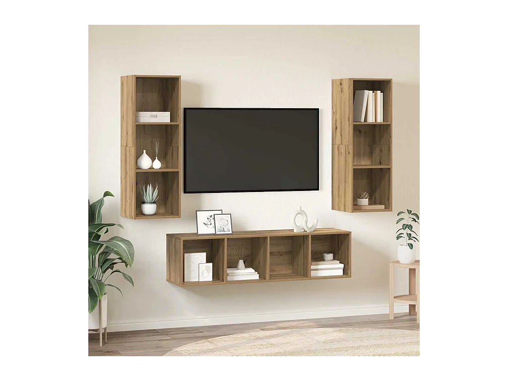 3-teiliges TV-Schrank-Set, handgefertigte Eiche, 37 x 37 x 142,5 cm