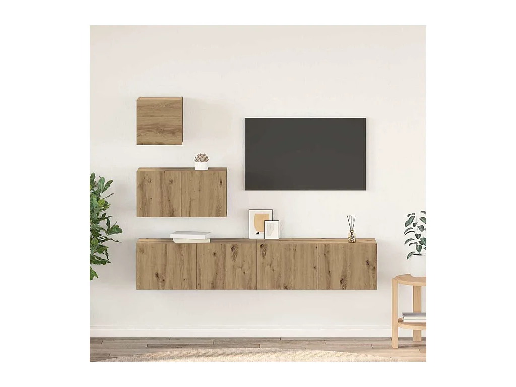 Set di mobili TV da 4 pezzi, rovere lavorato a mano, 80 x 30 x 30 cm