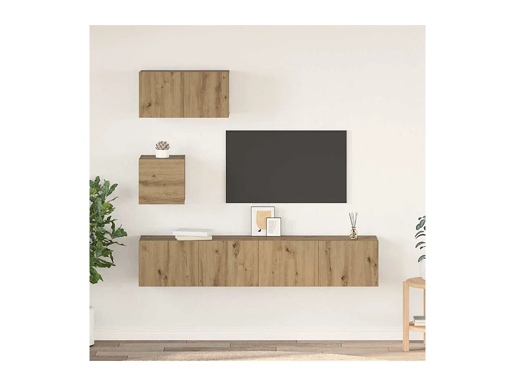 Set di mobili TV 4 pezzi in rovere lavorato a mano 80 x 30 x 30 cm