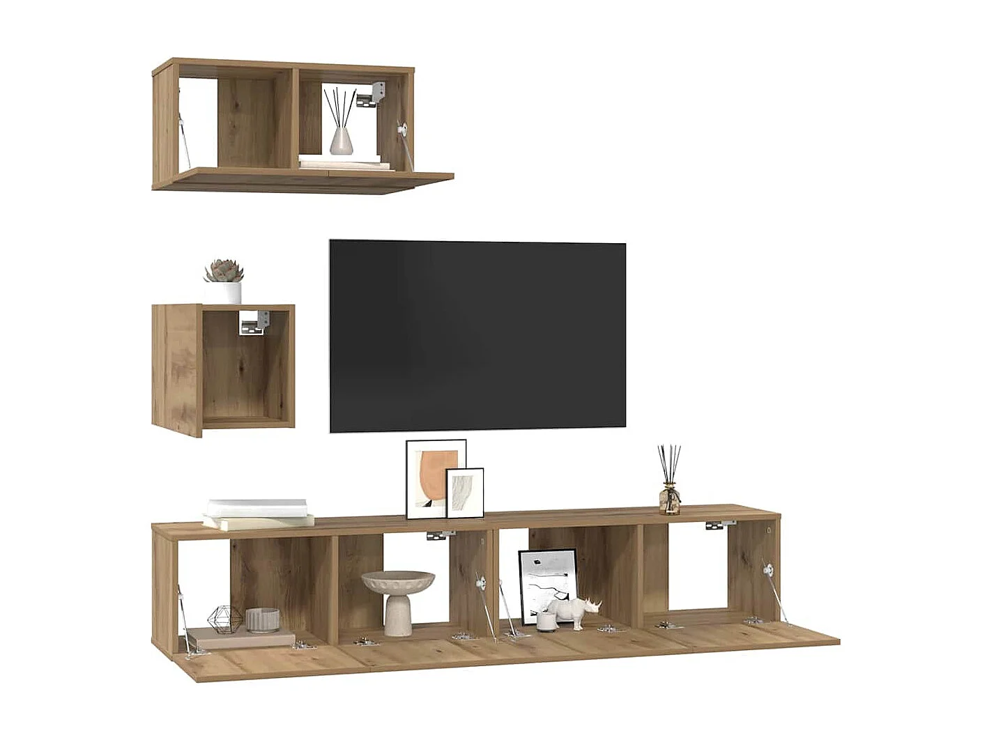 TV-kastset 4-delig handgemaakt eikenhout 80 x 30 x 30 cm