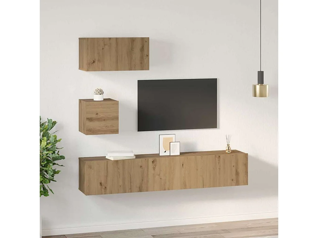 TV-kastset 4-delig handgemaakt eikenhout 80 x 30 x 30 cm