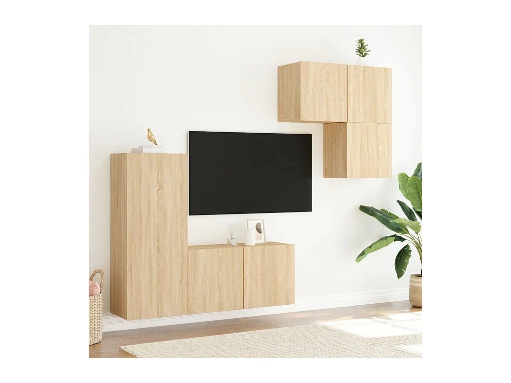 Parete attrezzata TV a 4 pezzi, Rovere Sonoma, legno ingegnerizzato