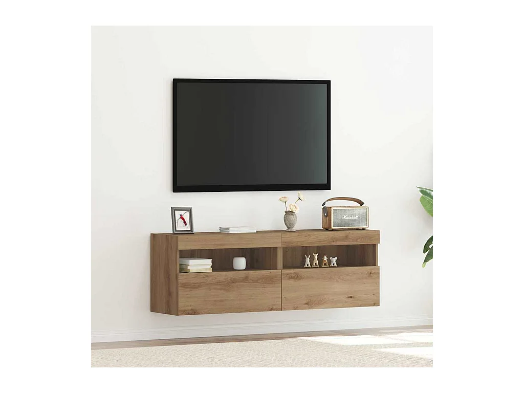 Meuble TV mural Montage mural chêne artisanal 60 x 30 x 40 cm