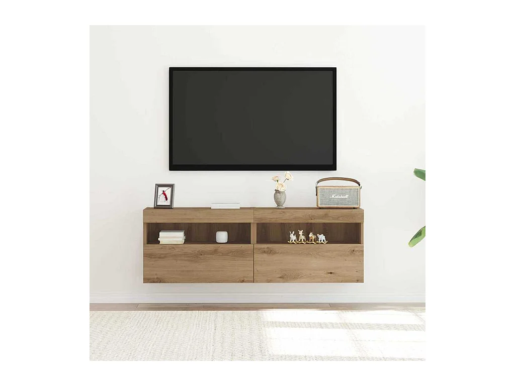 Meuble TV mural Montage mural chêne artisanal 60 x 30 x 40 cm