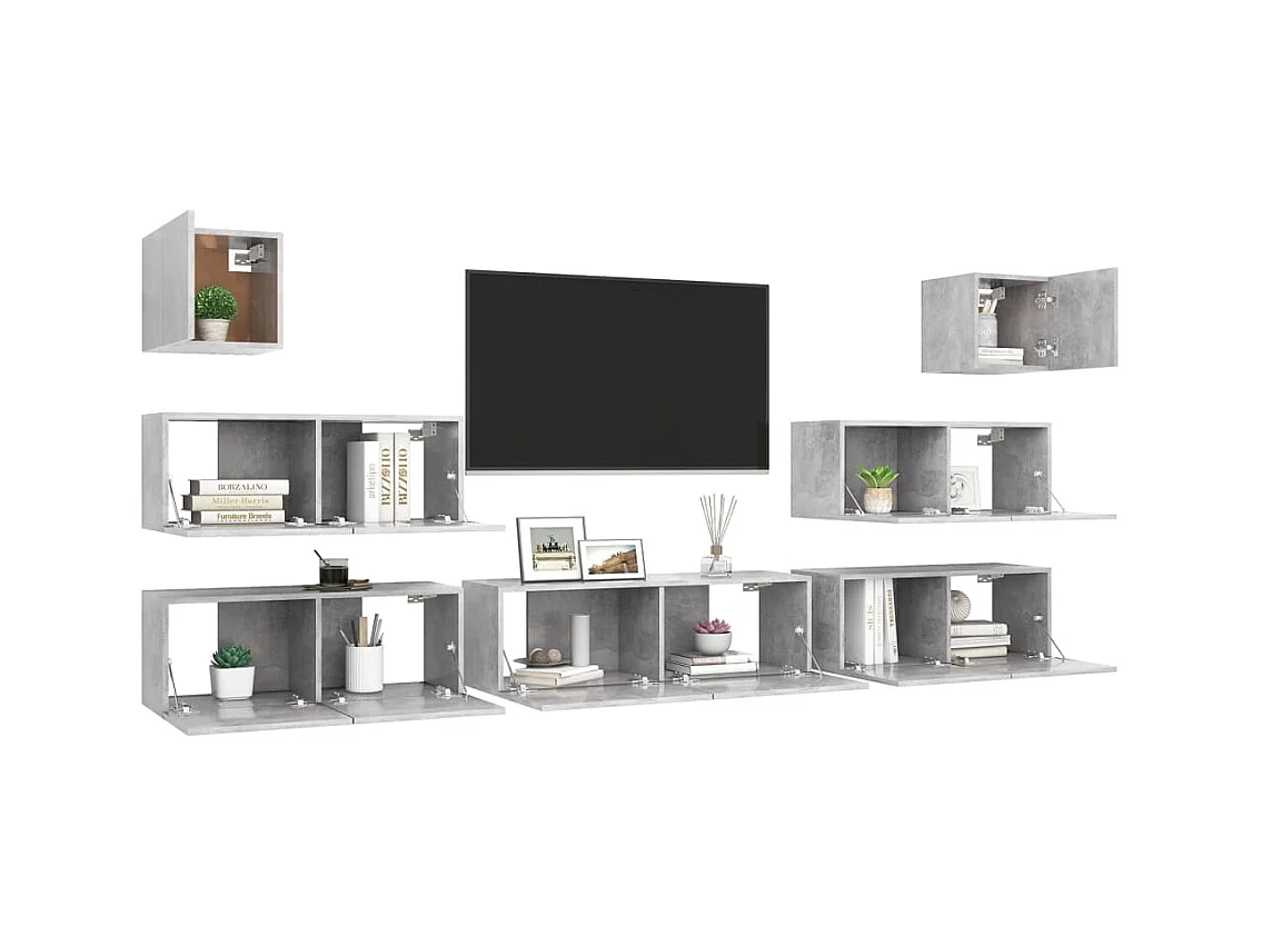 Ensemble de meubles TV 7 pcs Gris béton Bois d'ingénierie