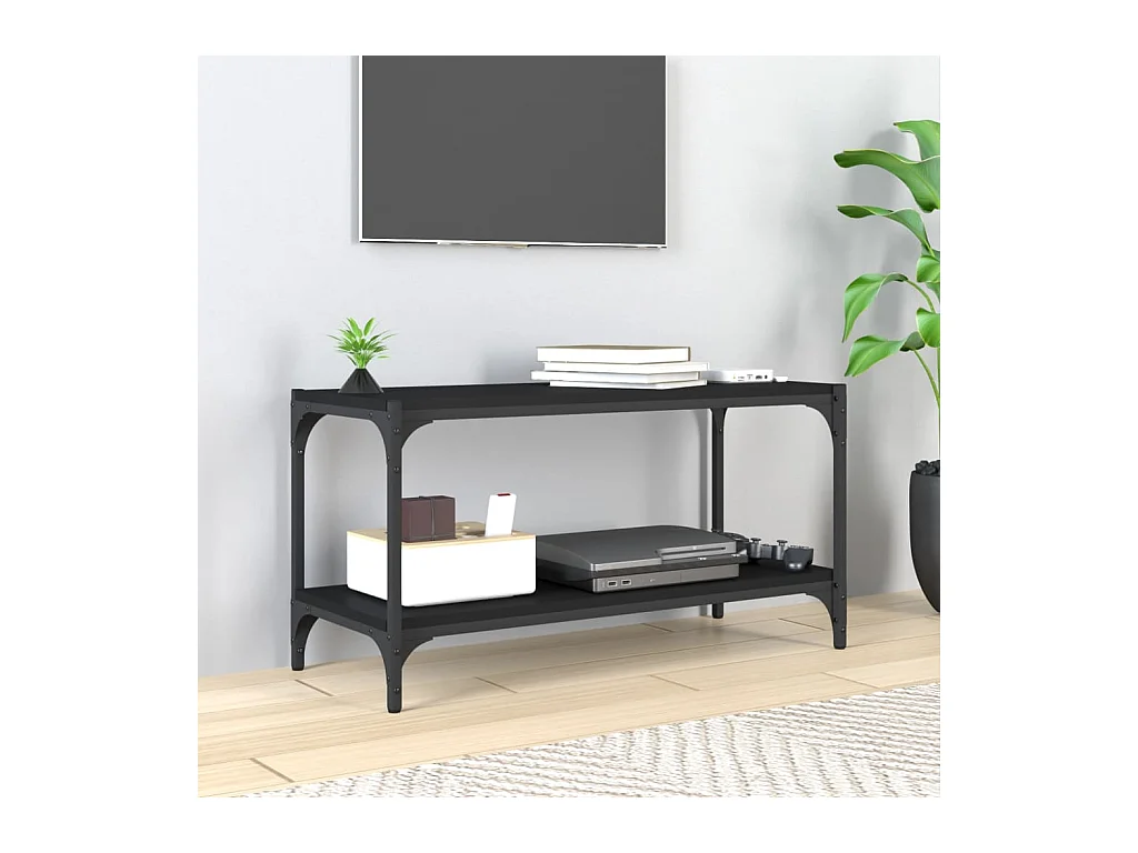 Mobile TV nero 80x33x41 cm Legno ingegnerizzato e acciaio