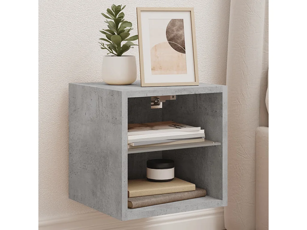 Mueble de TV de pared con luces LED, gris hormigón, 30x28,5x30 cm