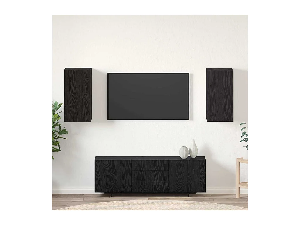 2-delige wand-tv-kast, zwarte eik, bewerkt hout