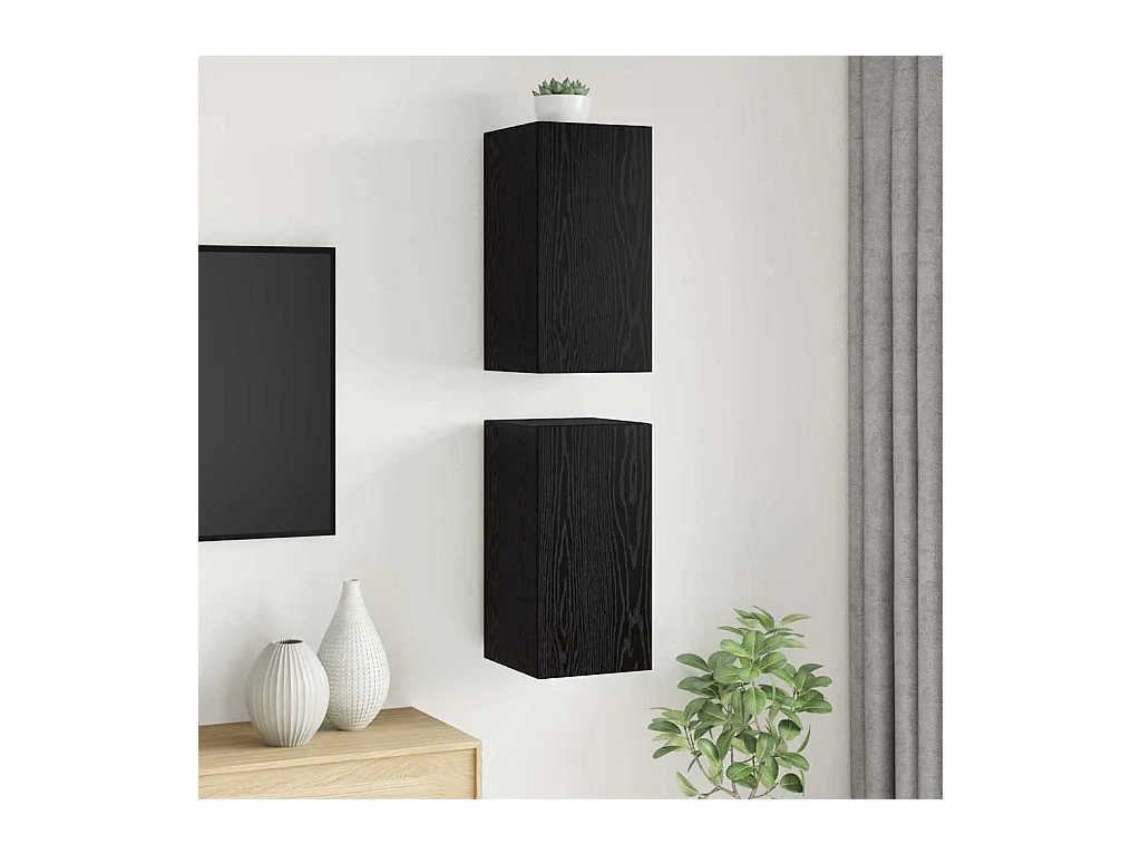 2-delige wand-tv-kast, zwarte eik, bewerkt hout