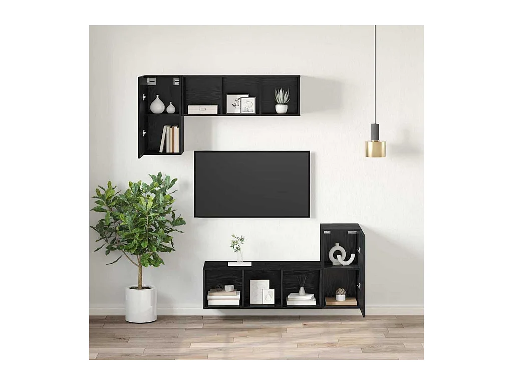 2-delige wand-tv-kast, zwarte eik, bewerkt hout